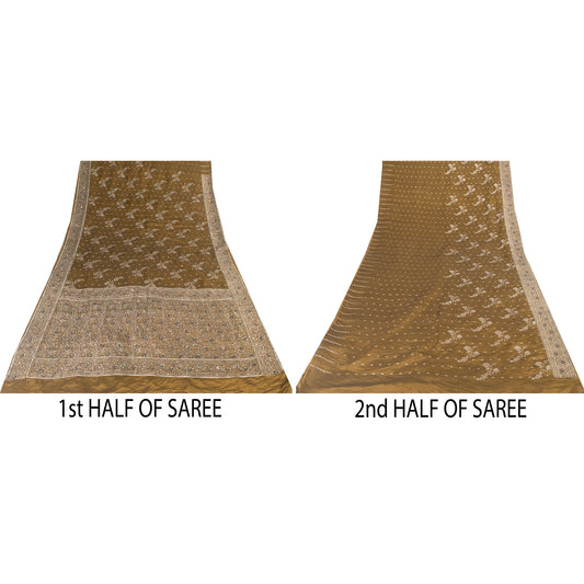 Sanskriti Vintage Sarees Banarasi Brocade Zari Woven Bead Blend Silk Sari Fabric
