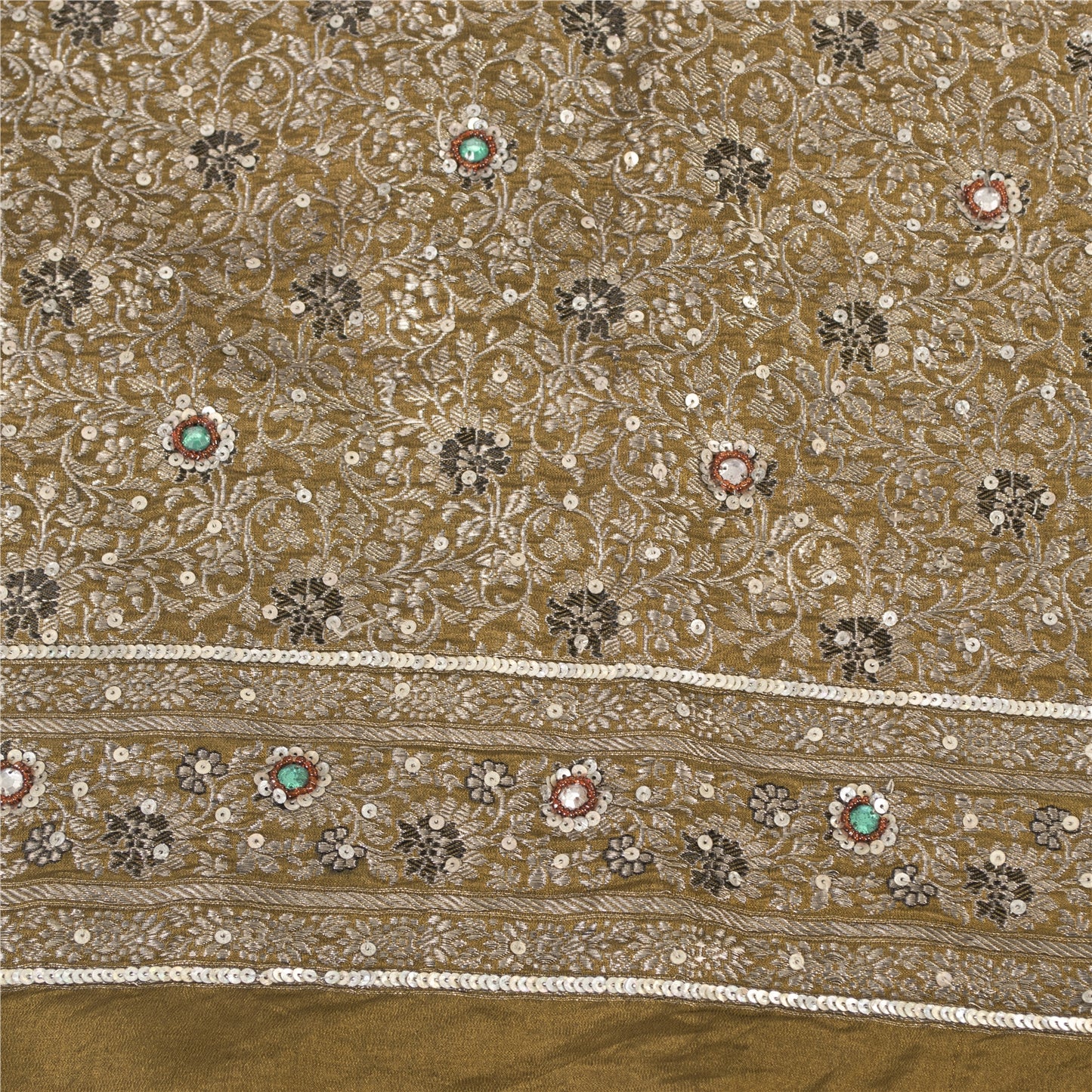 Sanskriti Vintage Sarees Banarasi Brocade Zari Woven Bead Blend Silk Sari Fabric