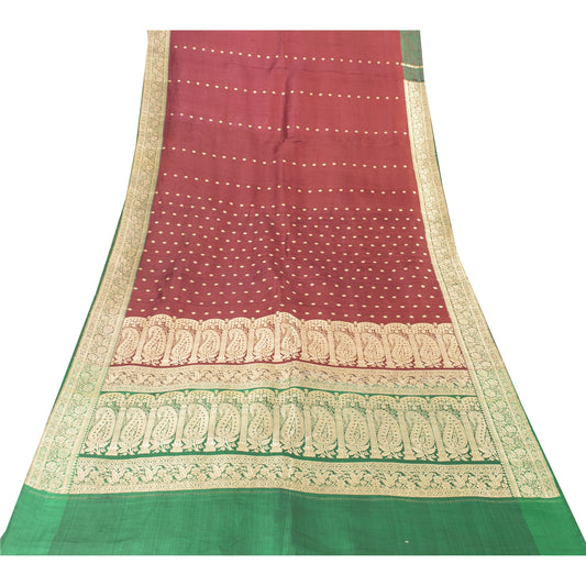 Sanskriti Vintage Red Sarees Pure Silk Zari Woven Brocade Banarasi 5+YD Sari