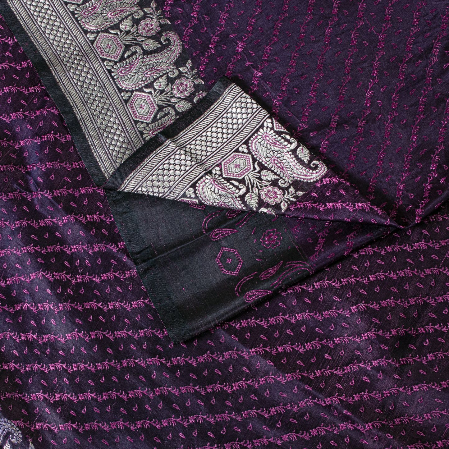 Sanskriti Vintage Purple Pure Satin Saree Banarasi Brocade Zari Hand-Woven Sari
