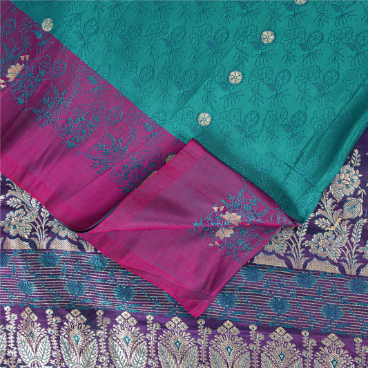 Sanskriti Vintage Sarees GreenBanarasi Brocade Zari Woven Pure Satin Sari Fabric
