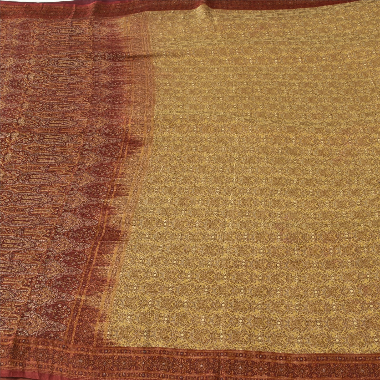 Sanskriti Vintage Sarees Cream Banarasi Brocade Woven Pure Satin Sari Fabric