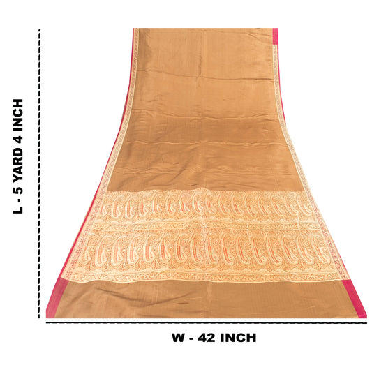 Sanskriti Vintage Sarees Brown BanarasiBrocade Zari Woven Pure Satin Sari Fabric