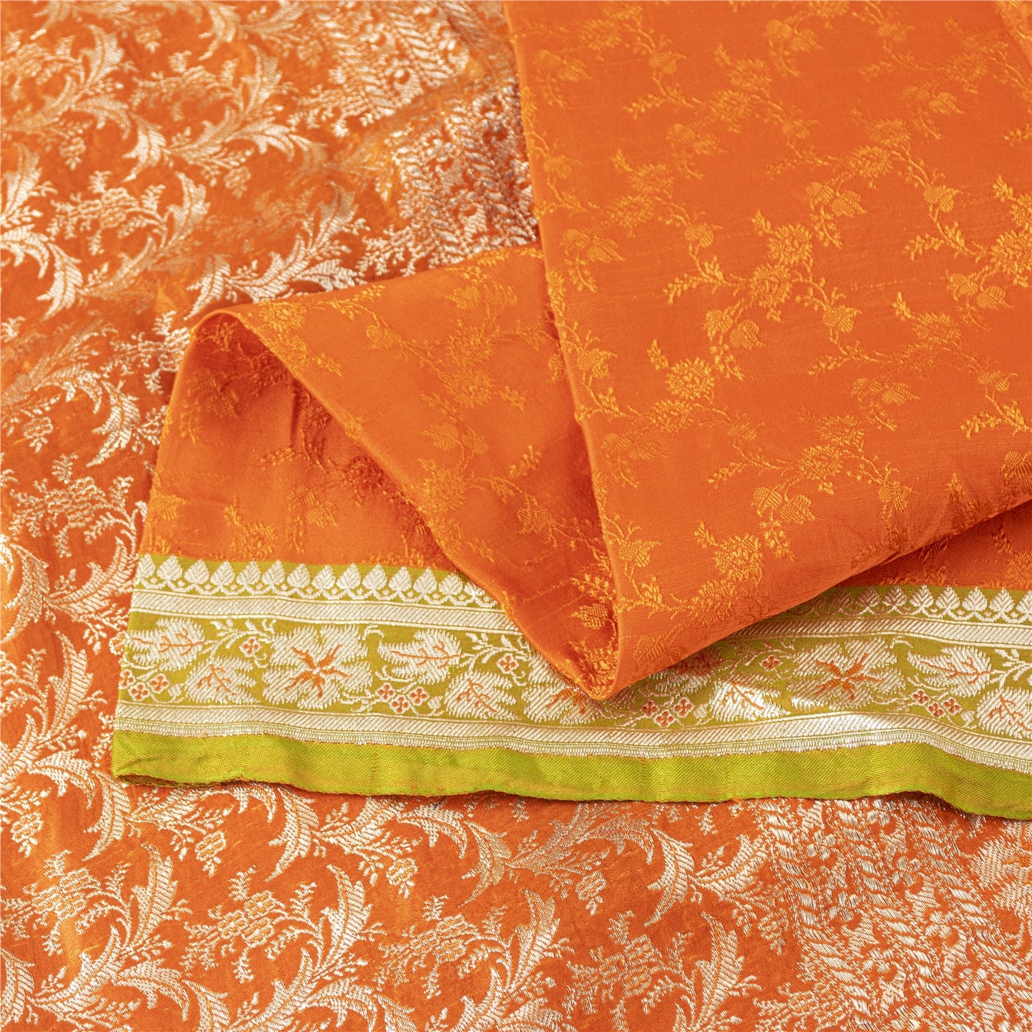 Sanskriti Vintage Sarees Banarasi Brocade Zari Woven Pure Satin Sari 5+YD Fabric