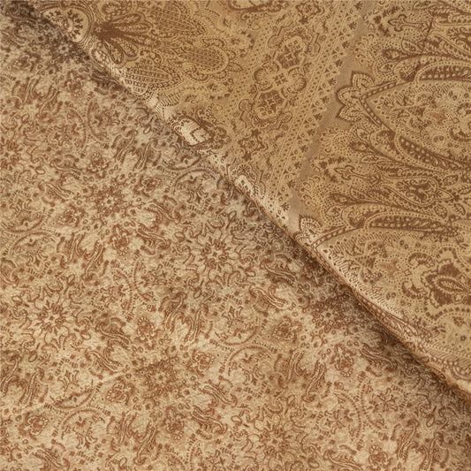 Sanskriti Vintage Sarees Brown Banarasi Brocade Woven Pure Satin Sari 5+ydFabric