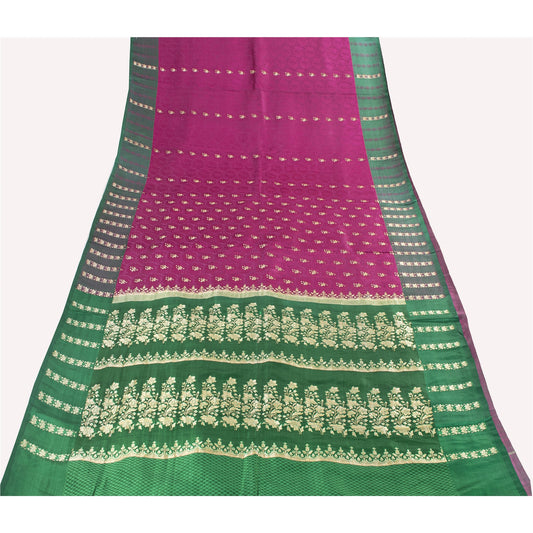 Sanskriti Vintage Sarees Banarasi Brocade Zari Woven Pure Satin Sari 5+YD Fabric