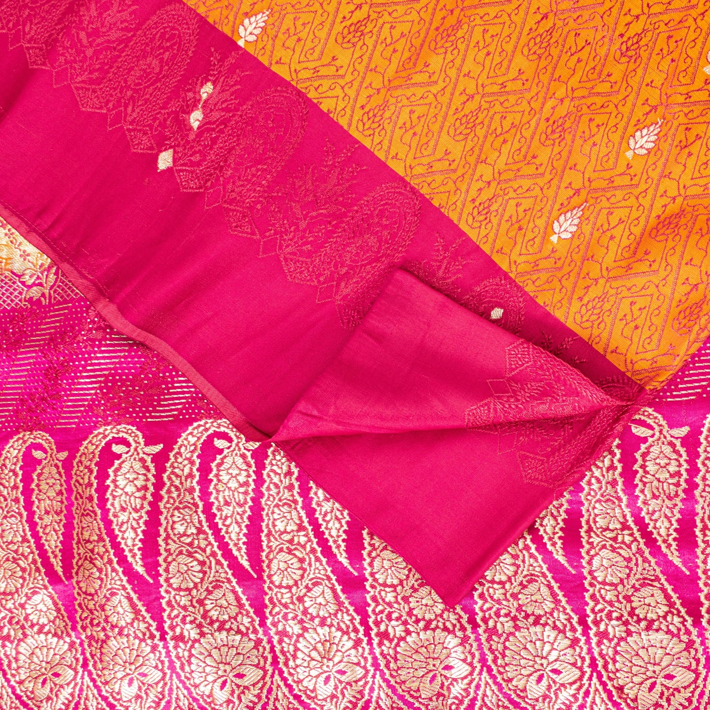 Sanskriti Vintage Mustard Yellow Sarees Soft 100% Pure Satin Woven Brocade Banarasi 5+YD Sari