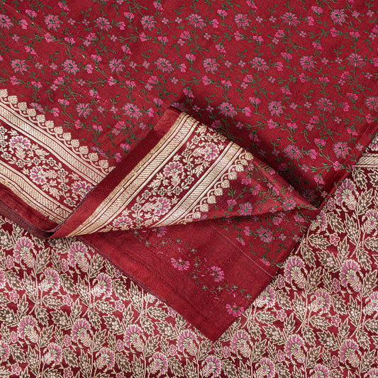 Sanskriti Vintage Red Pure Satin Sarees Banarasi Brocade Zari Handwoven 5YD Sari