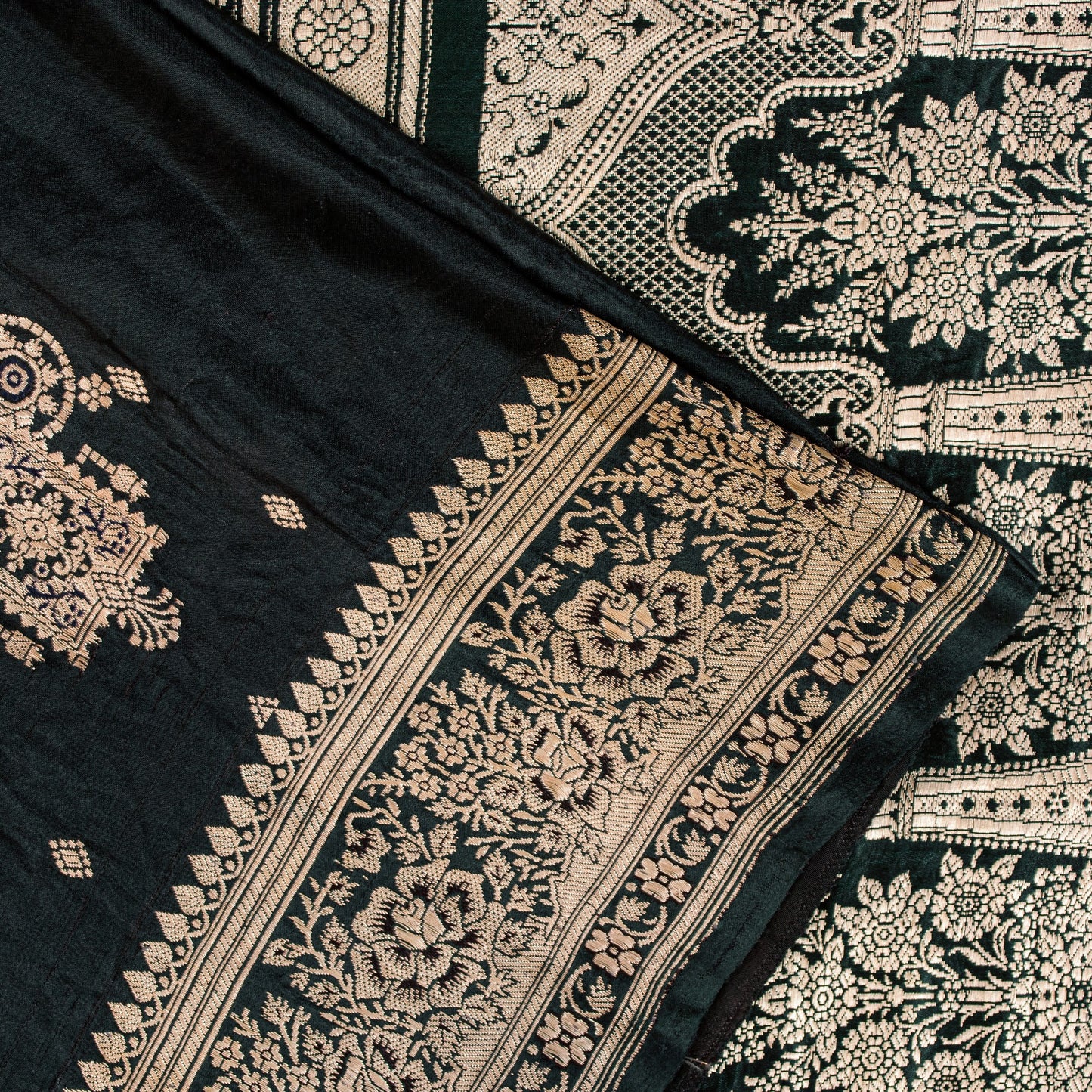 Sanskriti Vintage Black SoftPure Satin Sarees Banarasi Brocade Zari Handmade 5YD