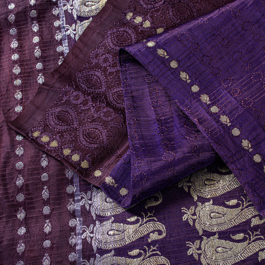 Sanskriti Vintage Purple Pure Satin Sarees Banarasi Brocade Zari Handwoven 4.5YD