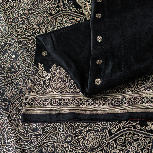 Sanskriti Vintage Black Pure Satin Sarees Banarasi Brocade Zari Handwoven 5+YD