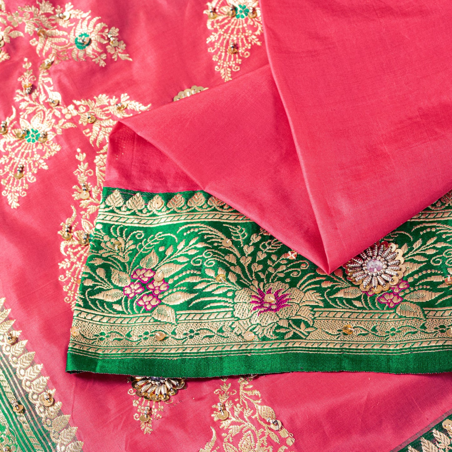 Sanskriti Vintage Pink-Pure Satin Sarees Banarasi Brocade Hand-Woven Beaded 5+YD
