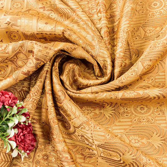 Sanskriti Vintage Brown Pure Satin Sarees Banarasi Brocade Sari Hand Woven 5+YD