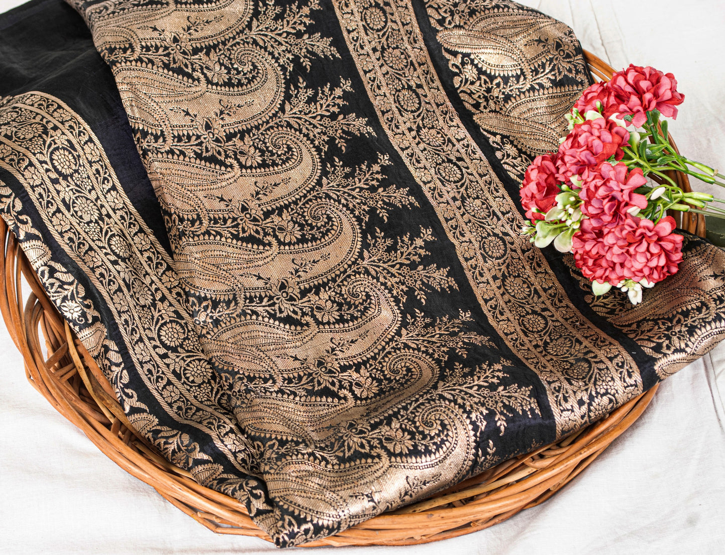 Sanskriti Vintage Saree Black 100% Pure Satin Silk Banarasi Brocade Zari Hand-Woven 5+Yd Create Dresses, Kaftan, Skirt, Tops, Projects