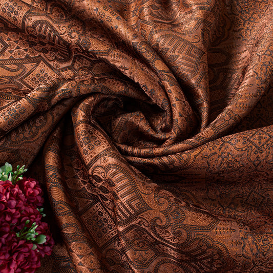 Sanskriti Vintage Saffron Pure Satin Saree Tanchoi Banaras Handwoven 5.5+YD Sari