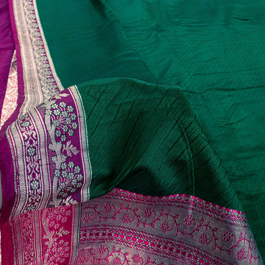 Sanskriti Vintage Green-Pink Pure Saree Banarasi Brocade Zari Hand-Woven 5+YD