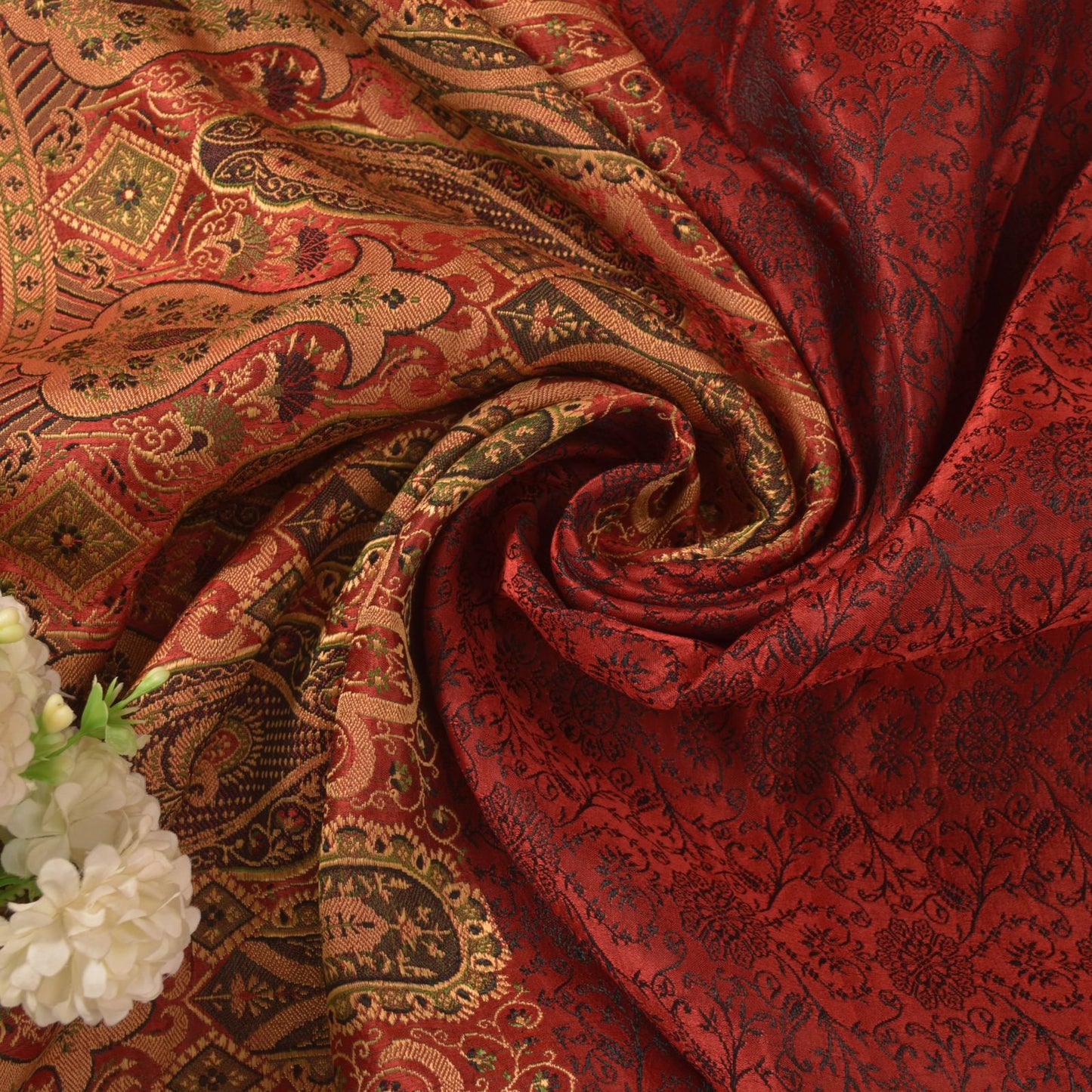 Sanskriti Vintage Soft DarkRed Pure Satin Saree Banarasi Brocade Hand-Woven 5+YD