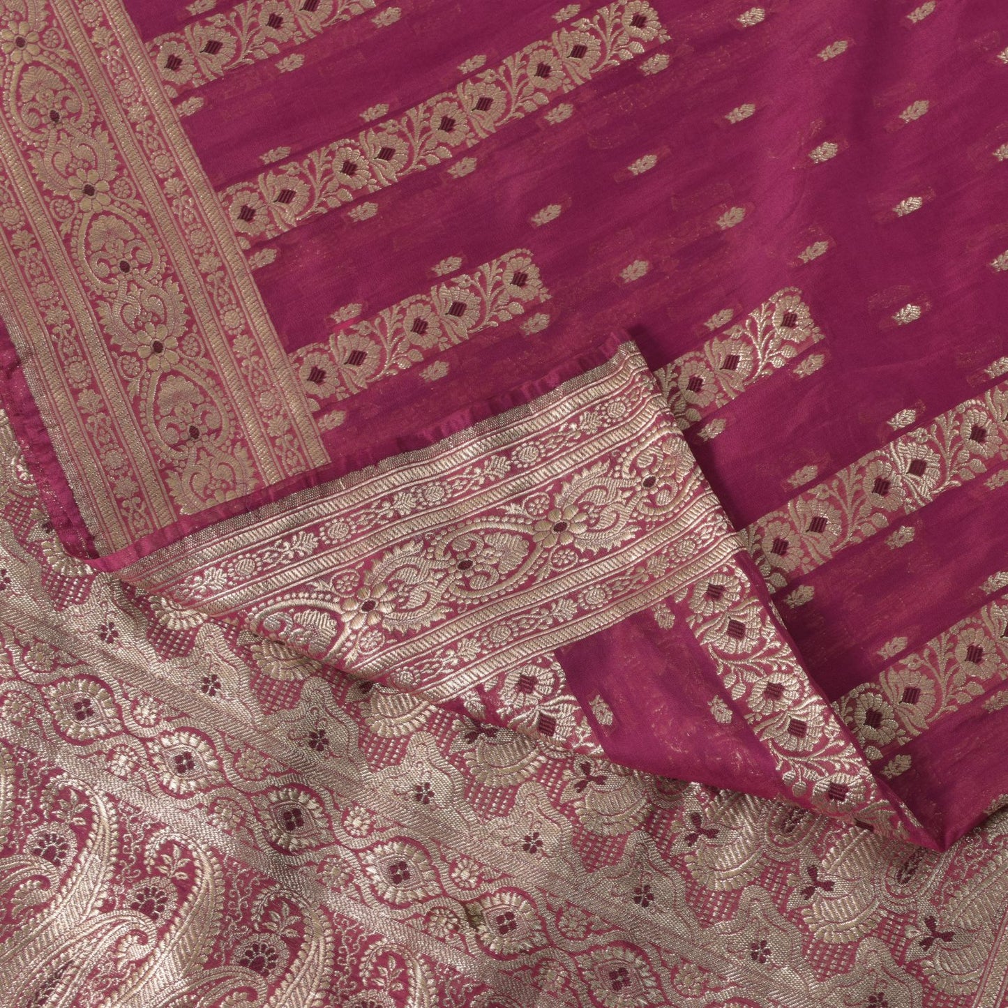 Sanskriti Vintage Pink Soft Blend Silk Saree Banarasi Brocade Zari Handmade 5.5Y