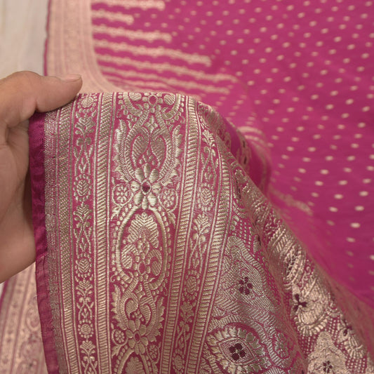 Sanskriti Vintage Pink Soft Blend Silk Saree Banarasi Brocade Zari Handmade 5.5Y