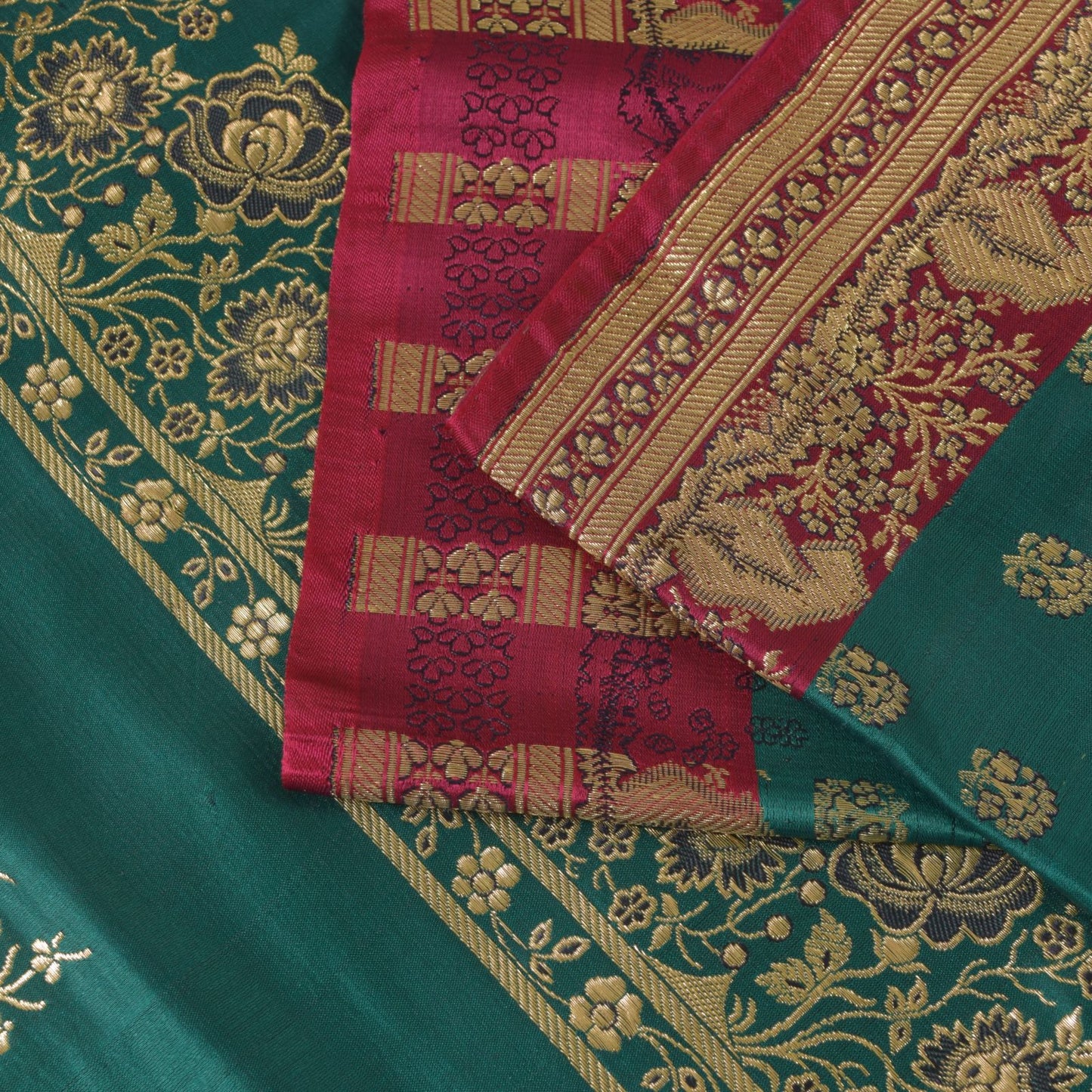 Sanskriti Vintage Cyan Pure Satin Saree Banarasi Brocade Zari Hand-Woven 5+YD