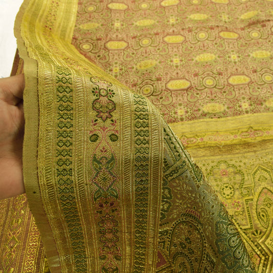 Sanskriti Vintage Light Grey Pure Satin Saree Banarasi Brocade Handwoven 5+YD