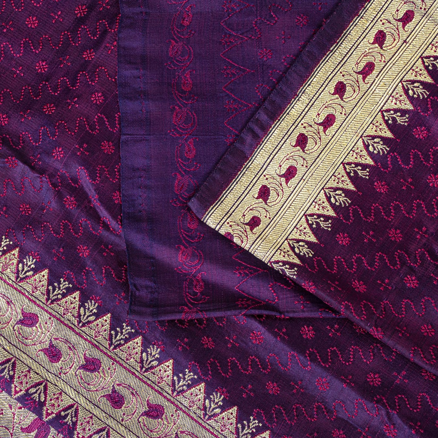 Sanskriti Vintage Purple Pure Satin Silk Saree Banarasi Brocade Hand-Woven 5+YD