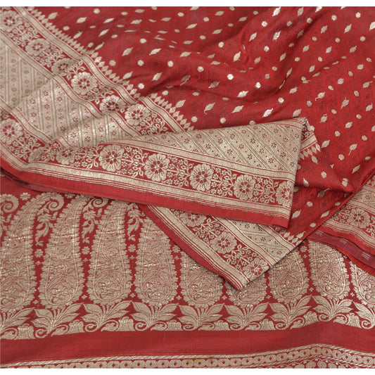 Sanskriti Vintage Indian Sarees Pure Satin Silk Banarasi/Brocade 5yd Fabric Sari
