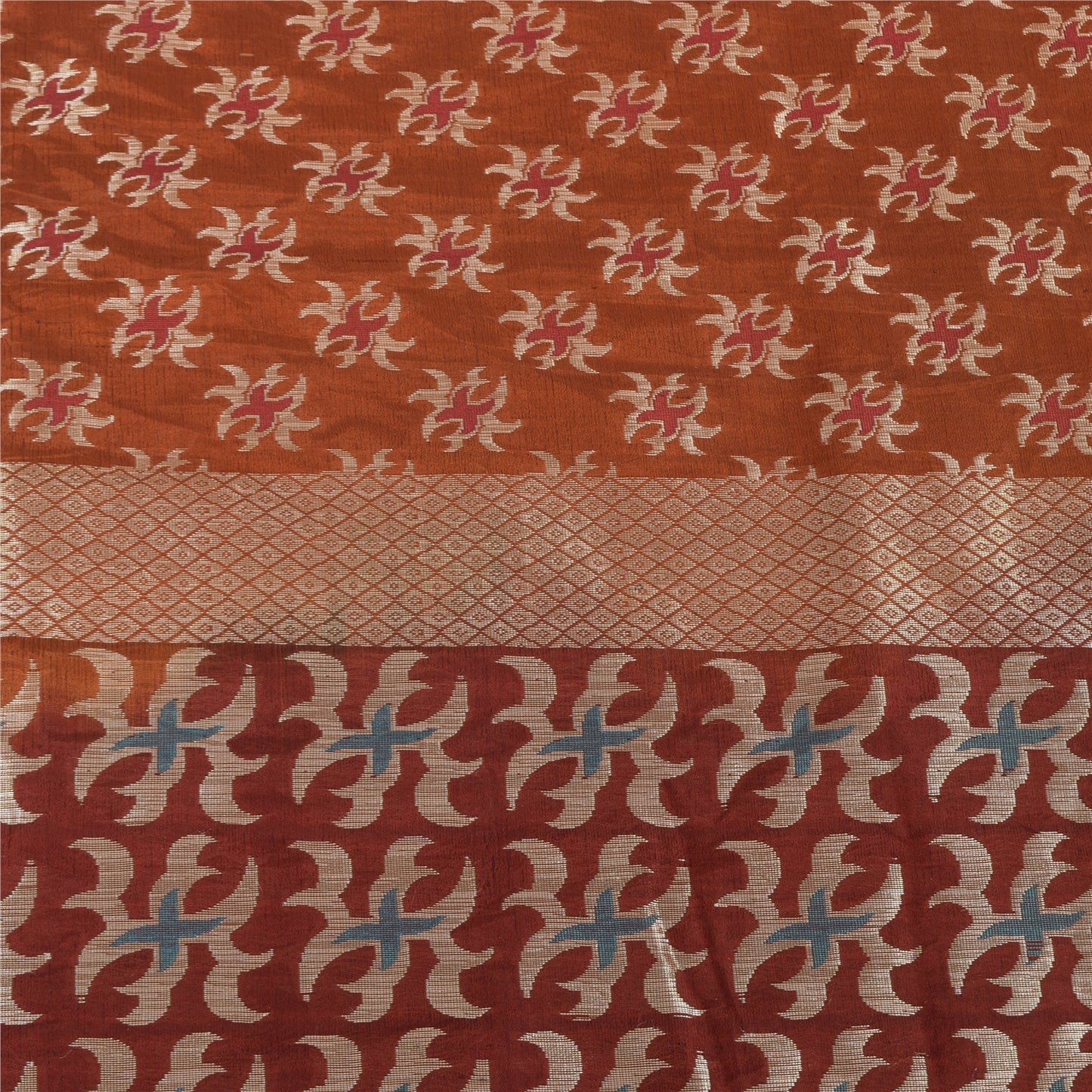 Sanskriti Vintage Indian Sarees Pure Silk Woven Dark Red Sari Floral Fabric