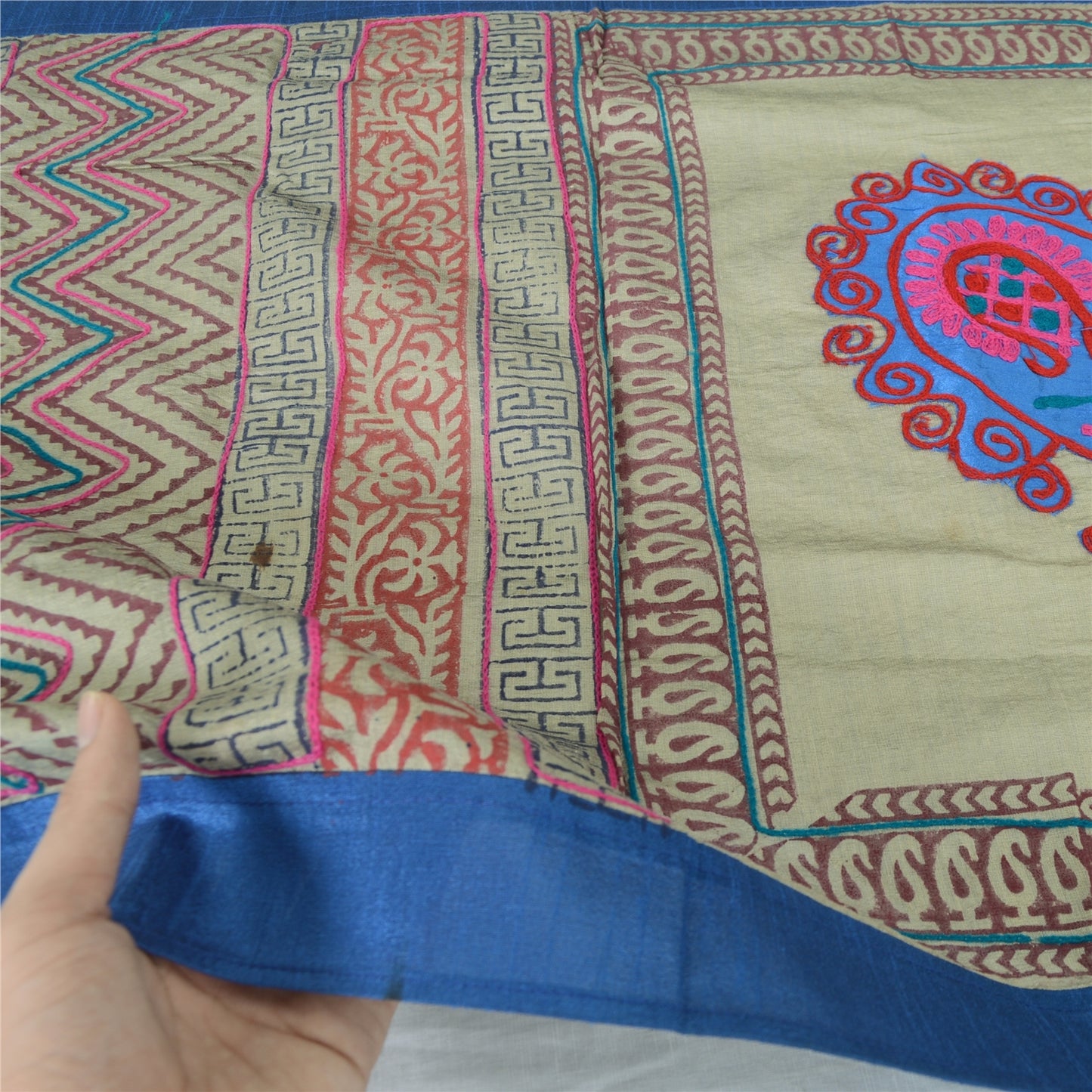 Sanskriti Vintage Dupatta Long Stole Pure Cotton Gray HandEmbroidery/Block Print