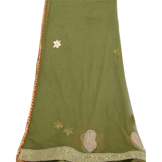 Sanskriti Vintage Dupatta Long Stole Net Mesh Green Hijab Hand Beaded Wrap Veil