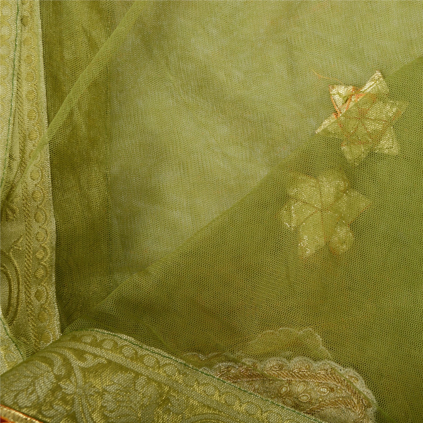 Sanskriti Vintage Dupatta Long Stole Net Mesh Green Hijab Hand Beaded Wrap Veil