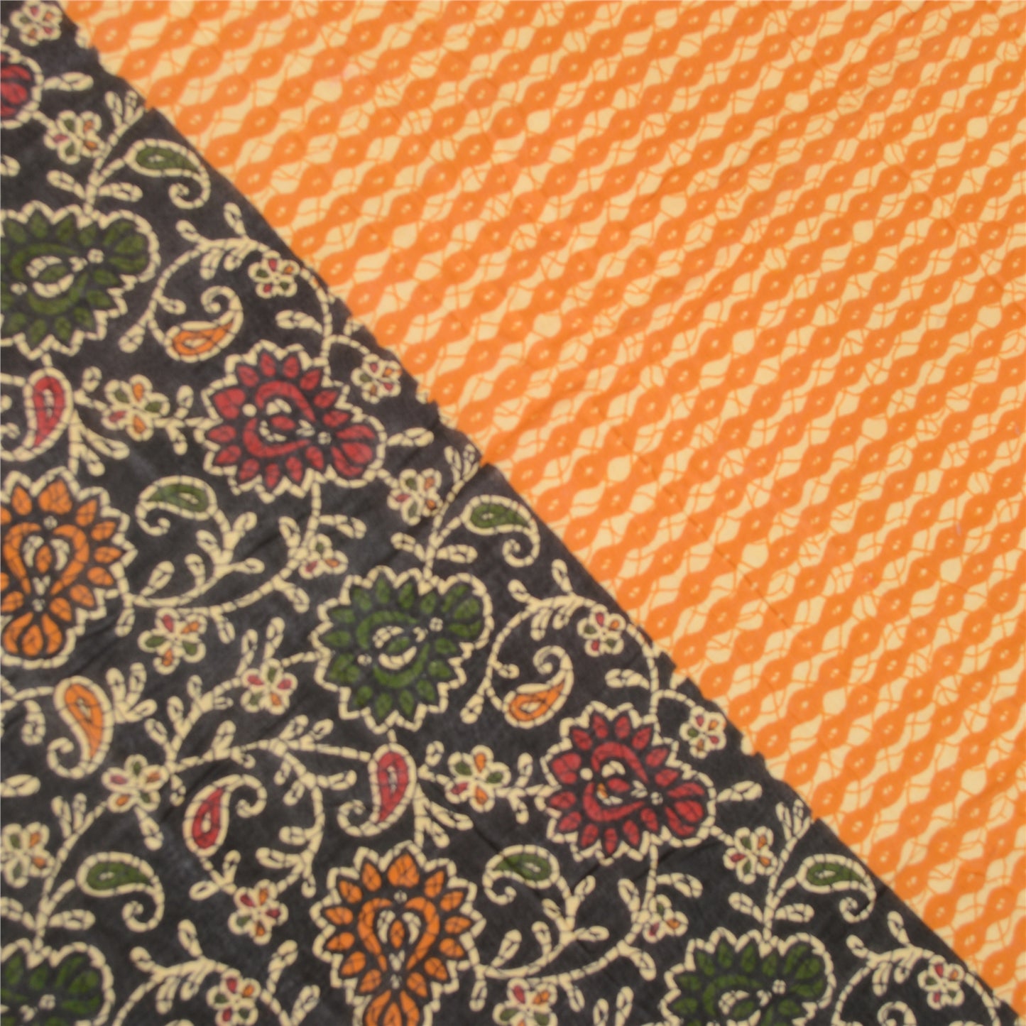 Sanskriti Vintage Yellow Dupatta Long Stole Pure Cotton Batik Printed Wrap Veil