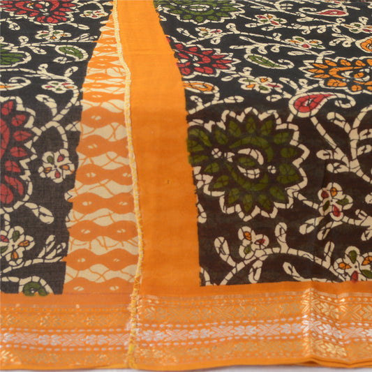 Sanskriti Vintage Yellow Dupatta Long Stole Pure Cotton Batik Printed Wrap Veil