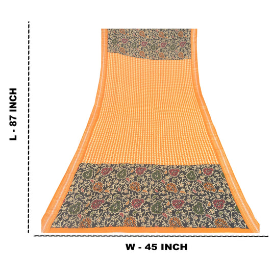 Sanskriti Vintage Yellow/Black Dupatta Long Scarf Pure Cotton Batik Printed Veil Bohemian Fabric For Dressmaking,Craft Supplies