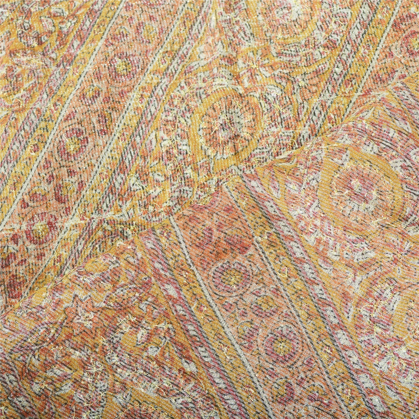 Sanskriti Vintage Brown Dupatta Long Stole Art Silk Hand Beaded Woven Printed