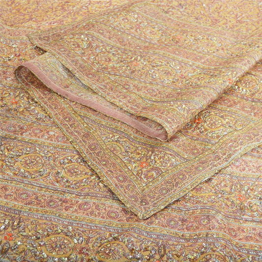 Sanskriti Vintage Brown Dupatta Long Stole Art Silk Hand Beaded Woven Printed