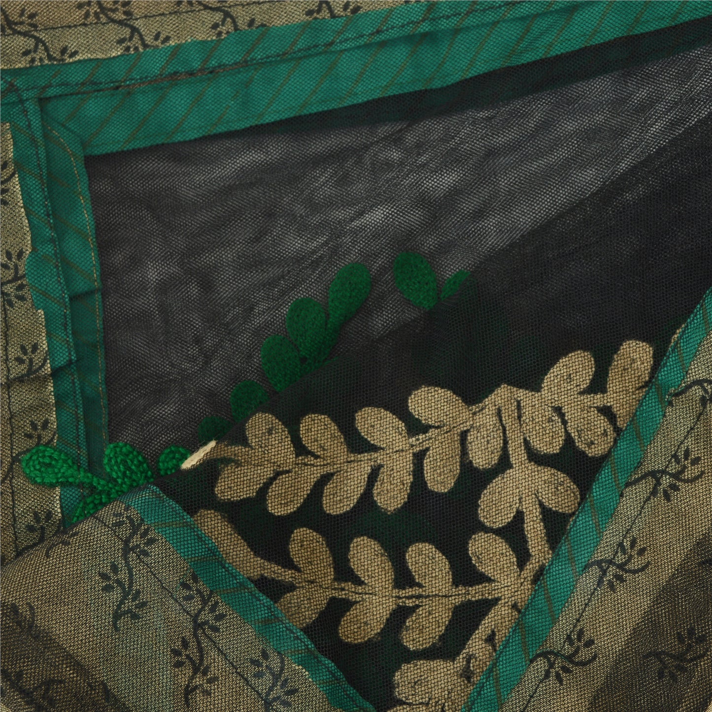 Sanskriti Vintage Dupatta Black Long Stole Net Mesh Embroidered Ari Work Hijab