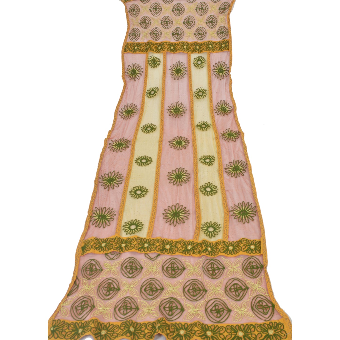 Sanskriti Vintage Indian Dupatta Long Stole Net Mesh Red Hand Embroidered Hijab