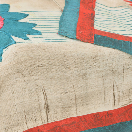 Sanskriti Vintage Ivory Dupatta Long Stole Art Silk Embroidered Printed Scarves