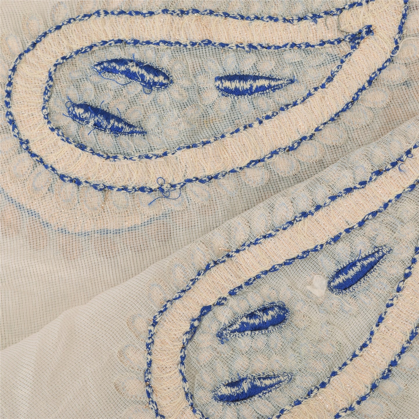 Sanskriti Vintage Off White Dupatta Long Stole Pure Cotton Embroidered Wrap Veil