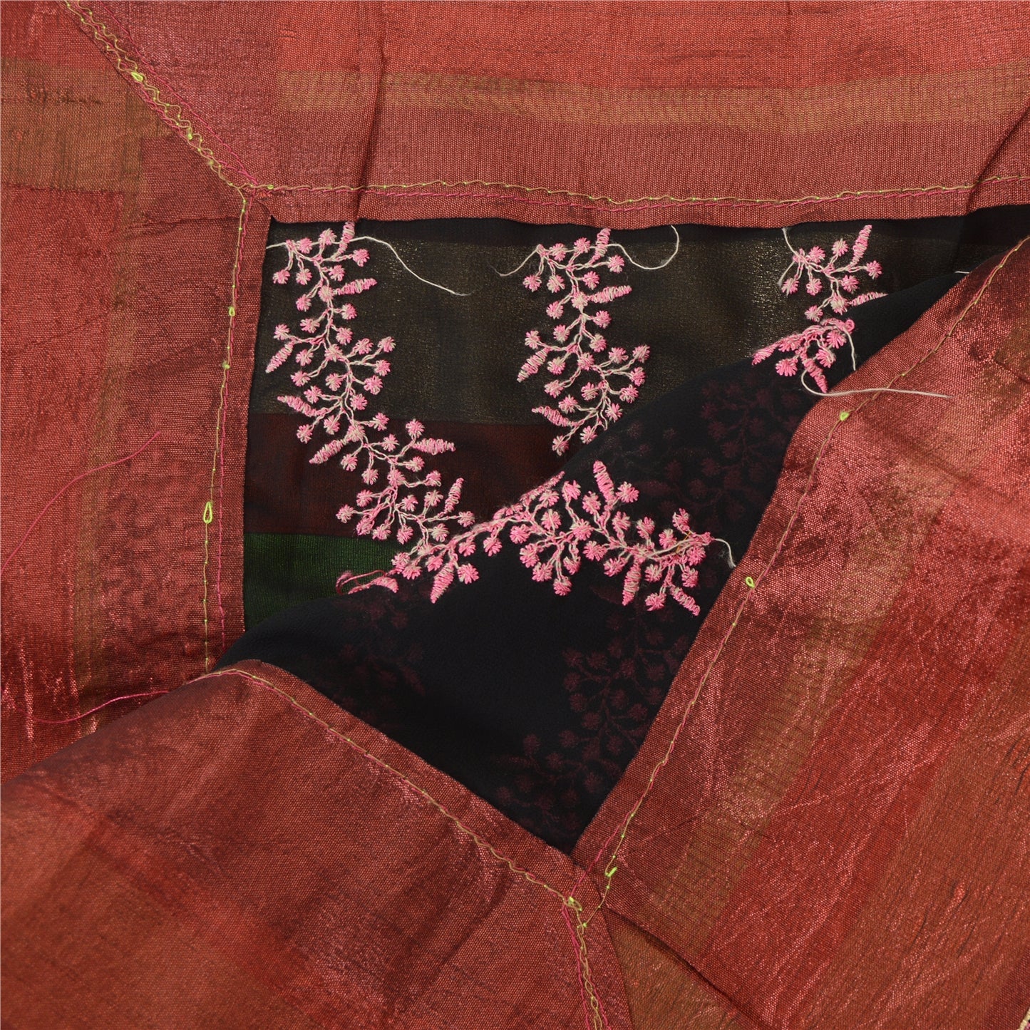 Sanskriti Vintage Black Dupatta Long Pure Georgette Silk Embroidered Wrap Veil Design- Dresses, Kaftans, Skirts, or Blouses