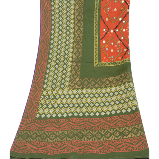 Sanskriti Vintage Indian Dupatta Long Stole Art Silk Hand Beaded Printed Scarves