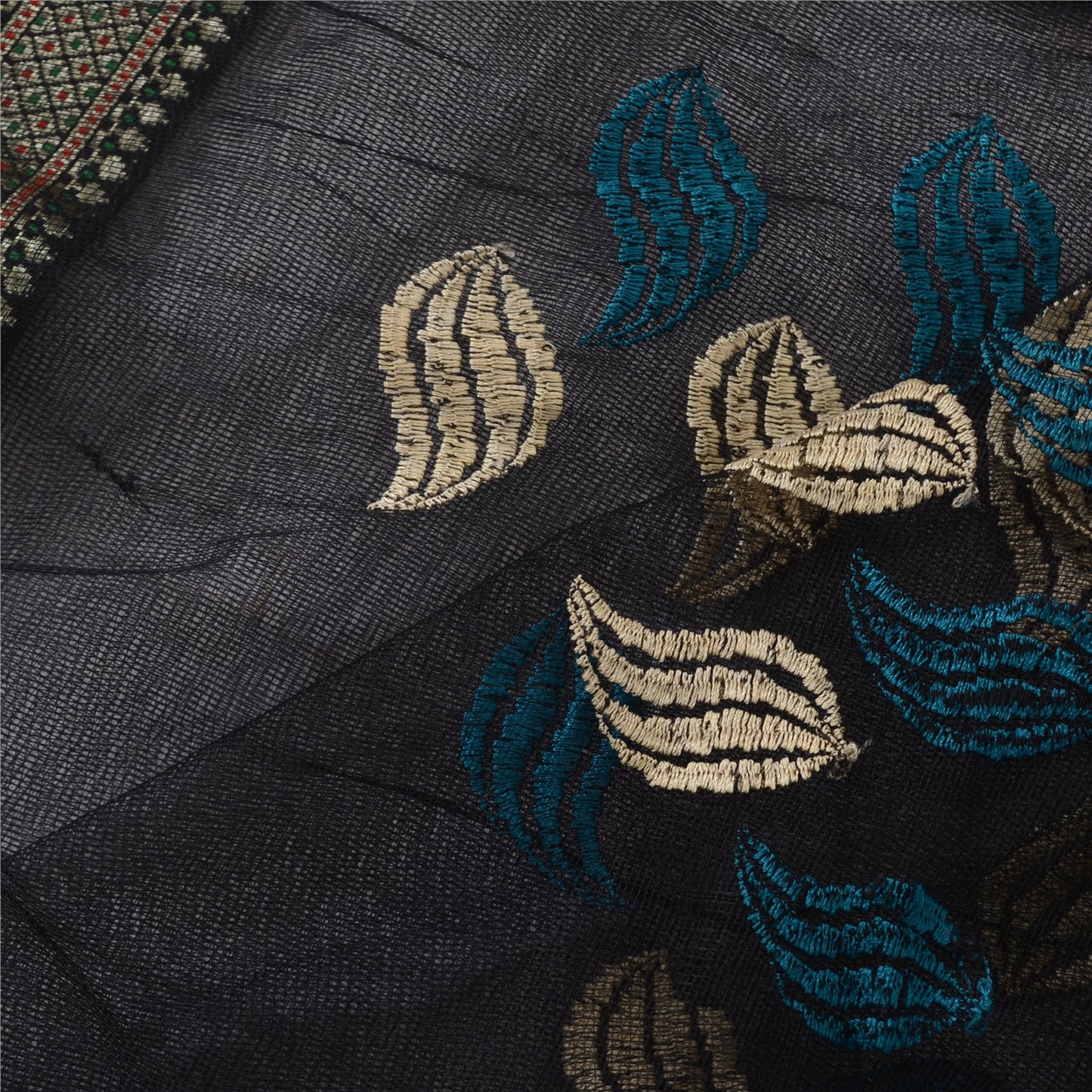 Sanskriti Vintage Black Dupatta Long Stole Net Mesh Embroidered Premium Scarves