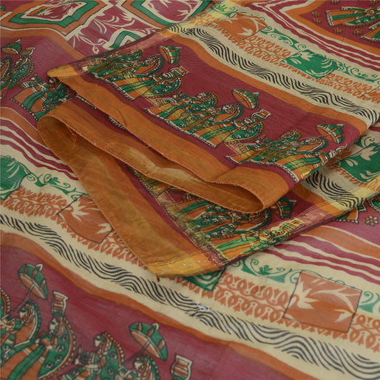 Sanskriti Vintage Dupatta Long Stole Pure Cotton Dark Red/Cream Printed Scarves