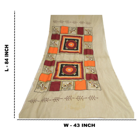 Sanskriti Vintage Dupatta Long Stole Cotton Ivory Hijab Embroidered Thread Woven