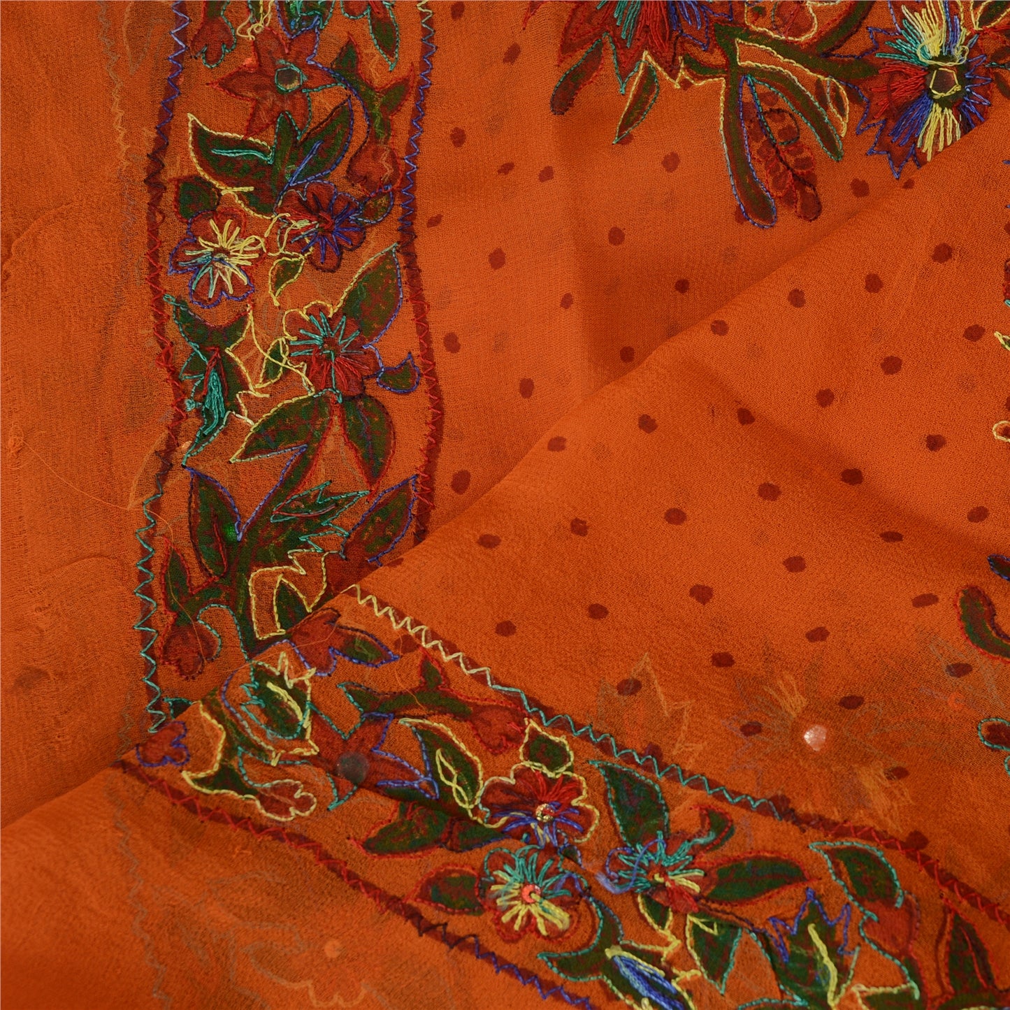 Sanskriti Vintage Dupatta Long Stole Pure Georgette Orange & Maroon Hand Beaded