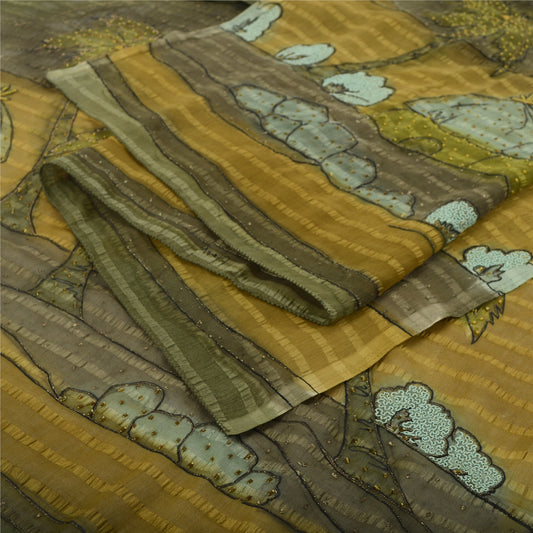 Sanskriti Vintage Dupatta Long Stole Art Silk Green Scarves Hand Beaded Scarves