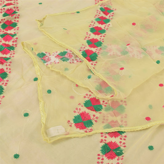 Sanskriti Vintage Cream Dupatta Long Stole Embroidered Bagh Phulkari Wrap Veil
