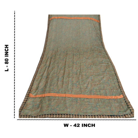 Sanskriti Vintage Dupatta Long Stole Georgette Grey Embroidered Hijab Ecofriendly Craft Supply,Used NeckStole Remnant Fabric