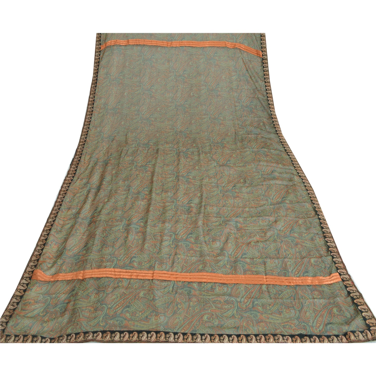 Sanskriti Vintage Dupatta Long Scarf Georgette Grey Scarves Embroidered Hijab Ecofriendly Craft Supply,Used Neckscarf Remnant Fabric